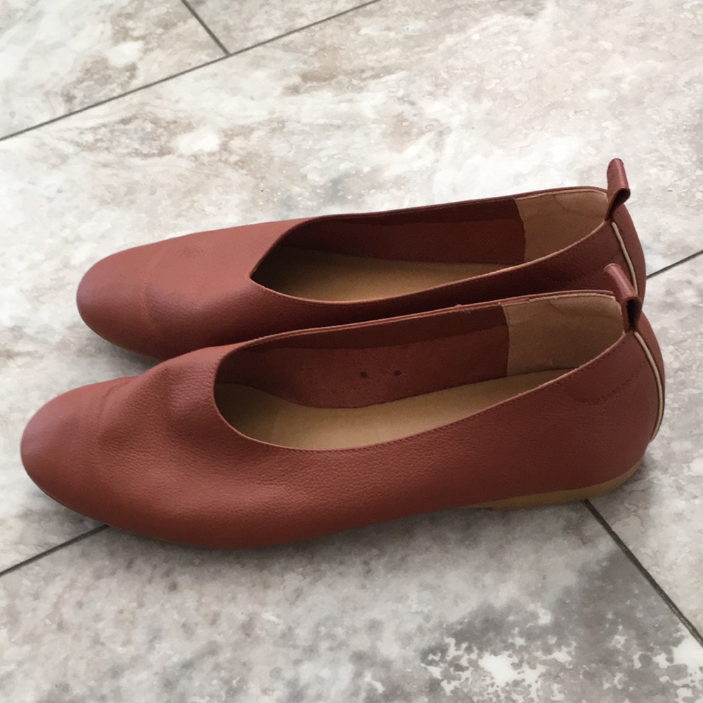 EVERLANE EUC REAL LEATHER COGNAC COLOR BALLET FLATS SIZE 7.5 - Picture 5 of 8